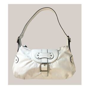 Longchamp Idole White Leather Shoulder Bag Silver Buckle Studded Y2K Baguette